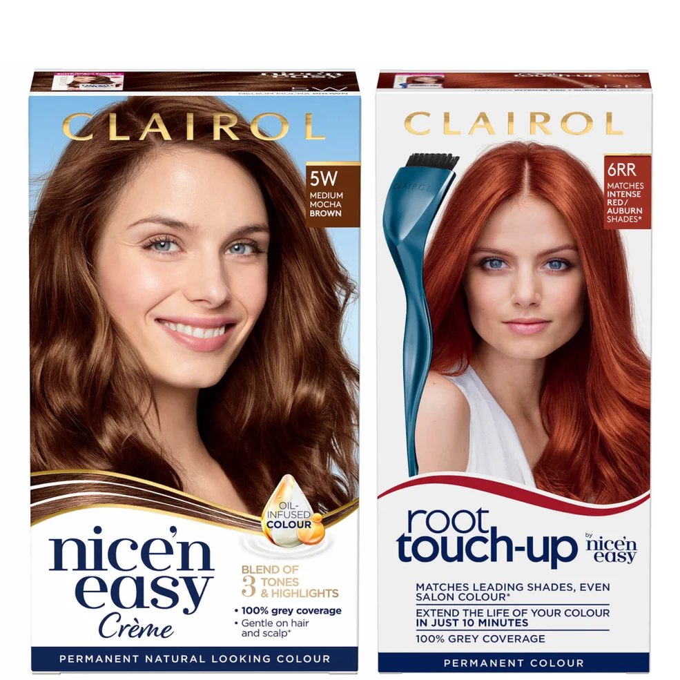 Clairol Root Touch-Up 6RR Intense Red x Nice'n Easy Permanent 5W Medium Mocha Brown Bundle Image 1