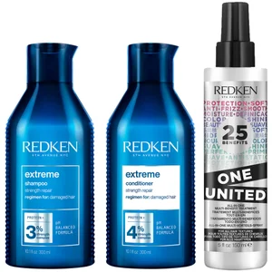 Redken Extreme Shampoo, Conditioner and One United Multi-Benefit Leave-in Treatment, Strength Repair Bundle for Damaged Hair - undefined undefined