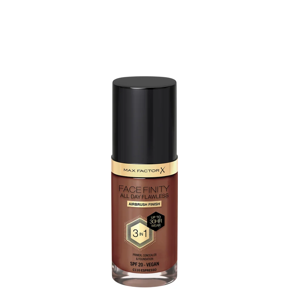 Max Factor Facefinity All Day Flawless 3 in 1 Vegan Foundation - C110 Espresso Image 1