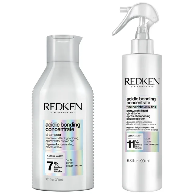 Redken Acidic Bonding Concentrate Shampoo and Lightweight Liquid Conditioner Bond Repair Bundle for Fine Hair