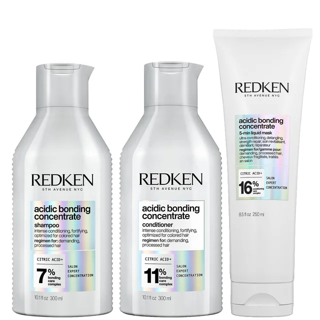 Redken Acidic Bonding Concentrate Shampoo, Conditioner and 5-Minute Liquid Hair Mask Bond Repair Bundle