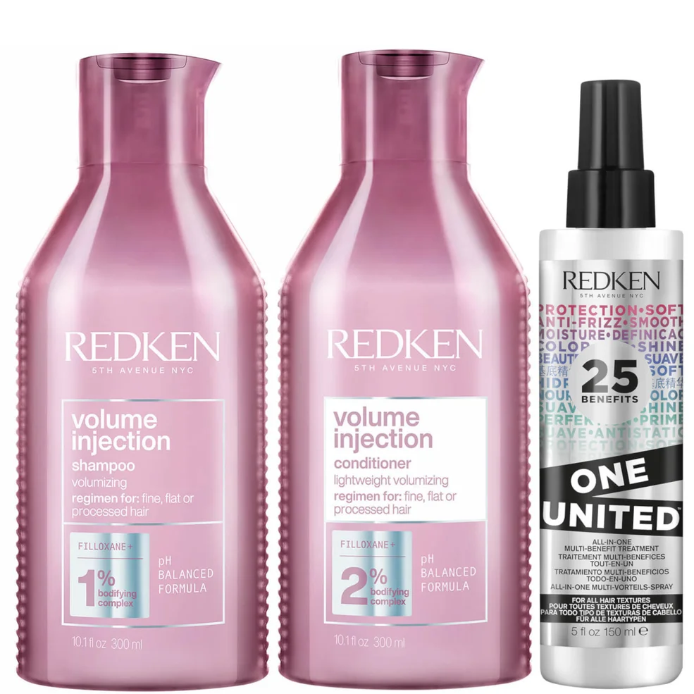 Redken Volume Injection Shampoo, Conditioner and One United Treatment Spray Routine for Fine/Flat Hair Image 1