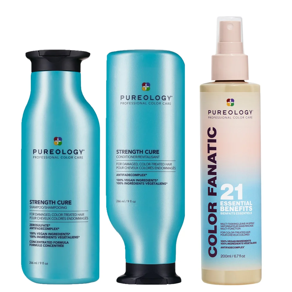 Pureology Strength Cure Shampoo, Conditioner and Color Fanatic Spray Routine for Damaged Hair Image 1