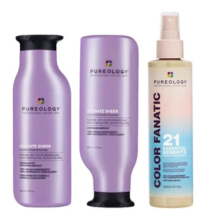 Pureology Hydrate Sheer Shampoo, Conditioner and Color Fanatic Spray Routine for Dry, Colour Treated Hair - undefined undefined