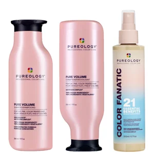 Pureology Pure Volume Shampoo, Conditioner and Color Fanatic Spray Routine for Flat and Fine Hair - undefined undefined