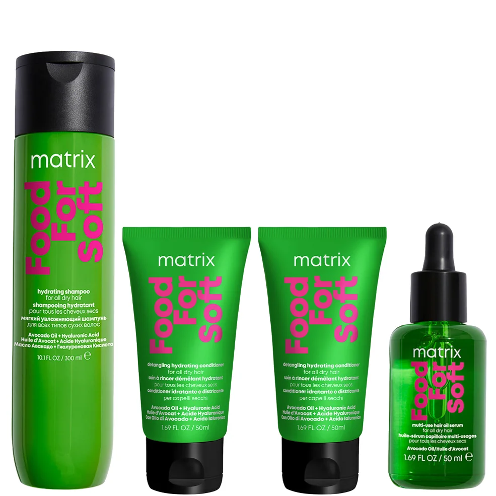 Matrix Food for Soft Shampoo, Oil and 2 x Travel Size Conditioners Bundle with Avocado Oil and Hyaluronic Acid for Dry Hair Image 1