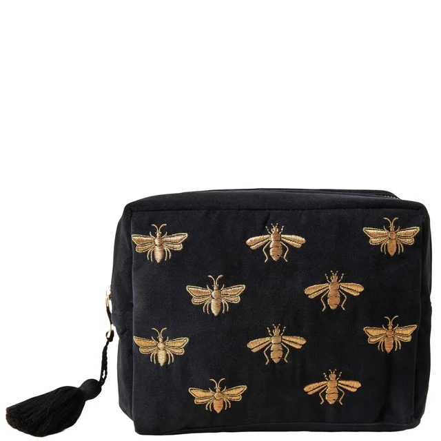 Elizabeth Scarlett Honey Bee Charcoal Velvet Wash Bag
