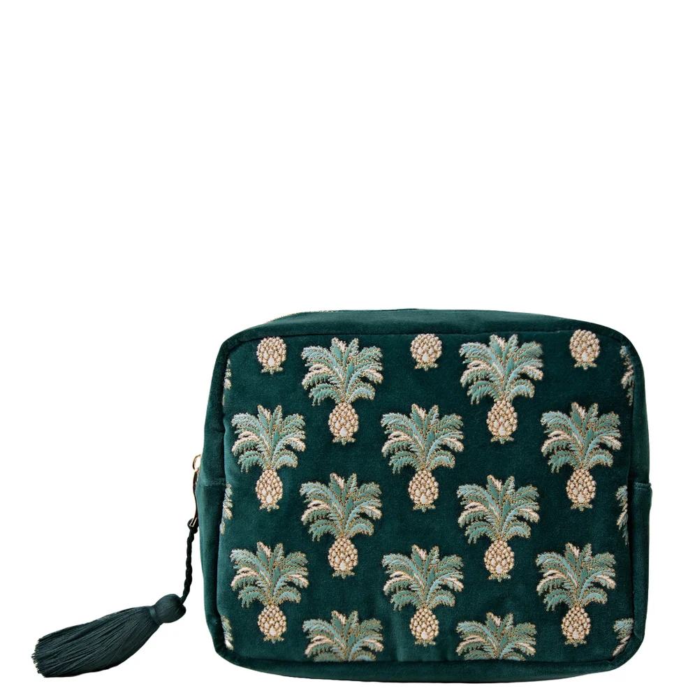 Elizabeth Scarlett Pineapple Emerald Velvet Wash Bag Image 1