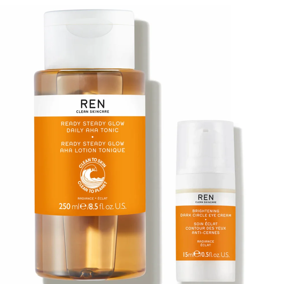 REN Clean Skincare Ready Steady Glow Daily AHA Tonic 250ml and Radiance Brightening Dark Circle Eye Cream 15ml Image 1