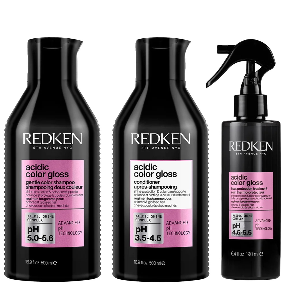 Redken Acidic Color Gloss Sulphate-Free Shampoo and Conditioner 500ml and Heat Protection Leave-in Treatment 190ml Bundle Image 1