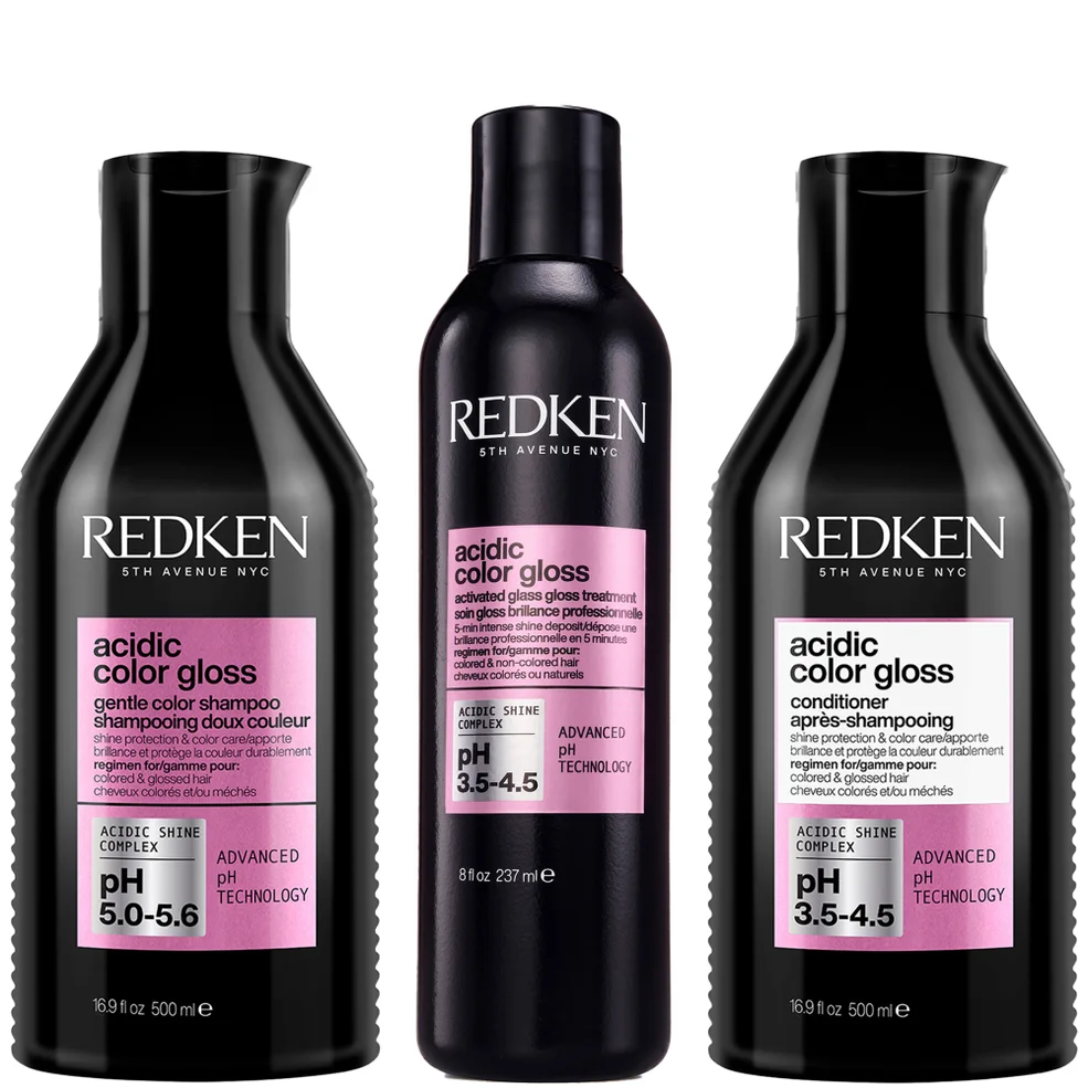 Redken Acidic Color Gloss Sulphate-Free Shampoo 500ml, Activated Glass Gloss Treatment 237ml and Conditioner 500ml Bundle Image 1