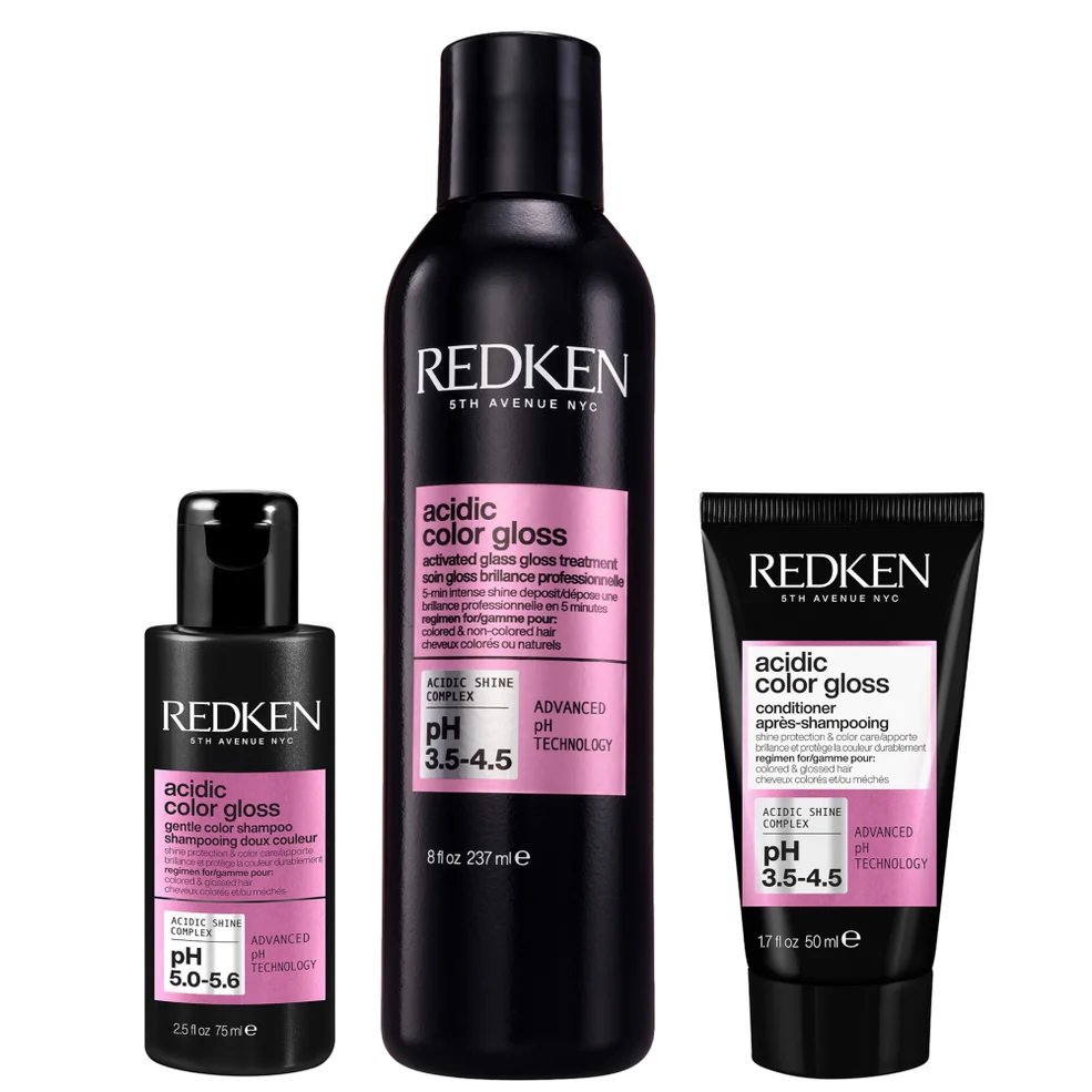 Redken Acidic Color Gloss Shampoo Mini 75ml, Activated Glass Gloss Treatment 237ml and Conditioner Mini 50ml Image 1