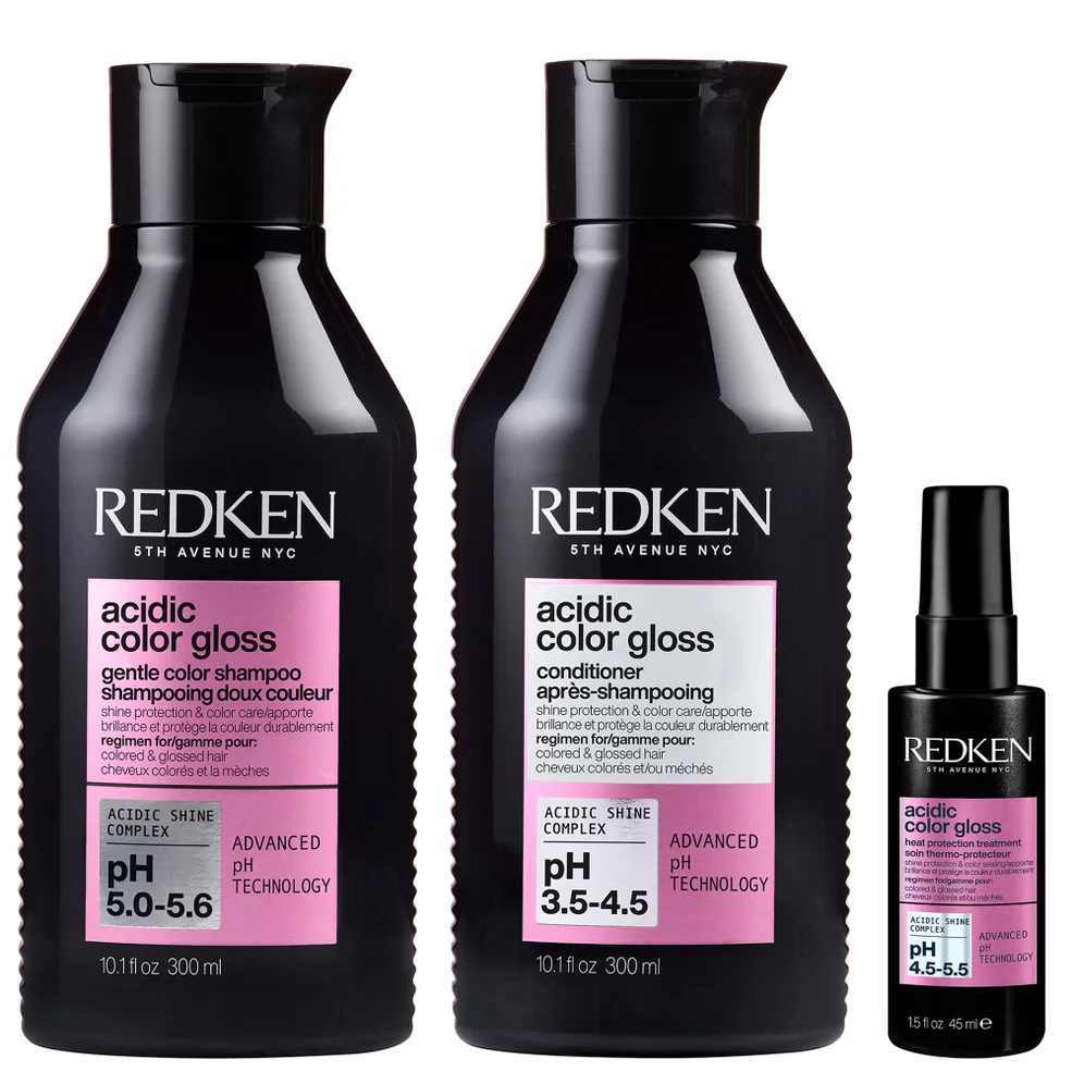 Redken Acidic Color Gloss Shampoo 300ml, Conditioner 300ml and Heat Protection Treatment 45ml, Glass-Like Shine Image 1