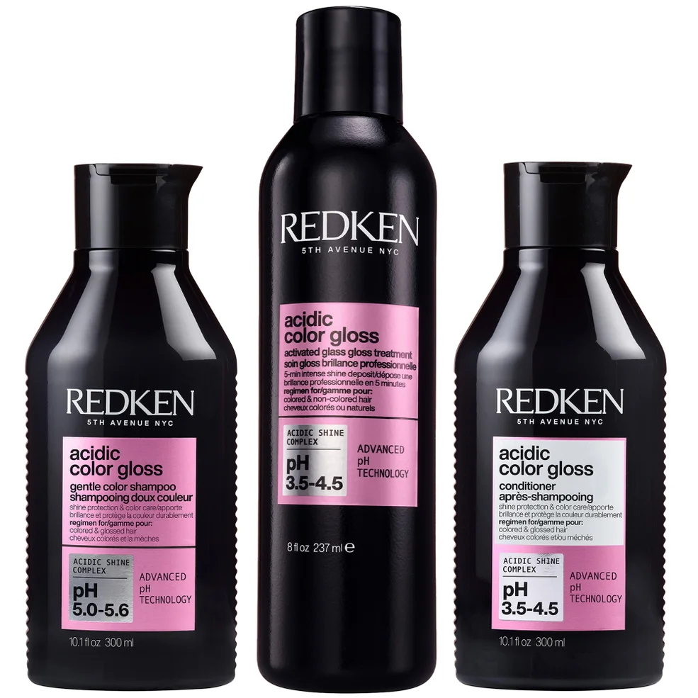 Redken Acidic Color Gloss Shampoo 300ml, Activated Glass Gloss Treatment 237ml and Conditioner 300ml Image 1