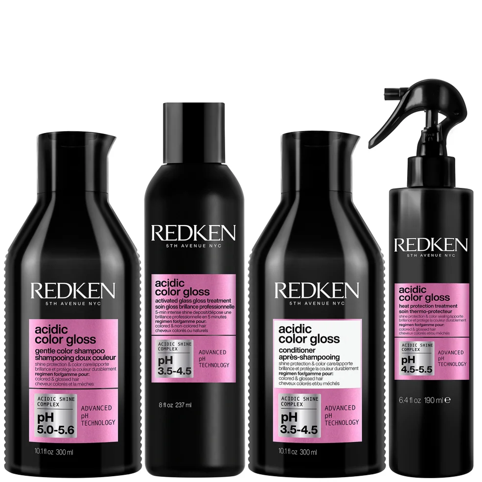 Redken Acidic Color Gloss Sulphate-Free Shampoo 300ml, Glass Gloss Treatment 237ml, Conditioner 300ml & Leave-in Treatment 190ml Image 1