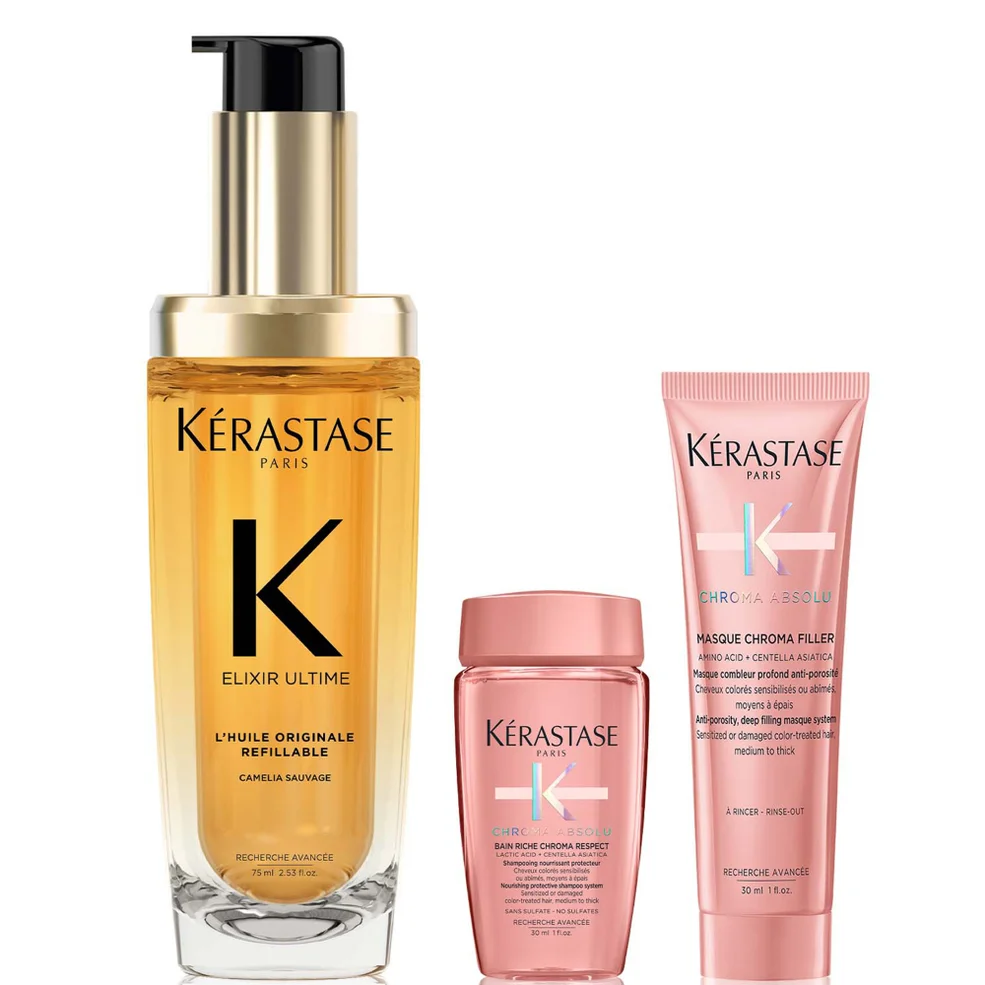 Kérastase Elixir Ultime L'Huile Originale Hair Oil 75ml for all hair types with FREE Mini Deluxe Chroma Absolu Shampoo 30ml and Mask 30ml Duo Image 1