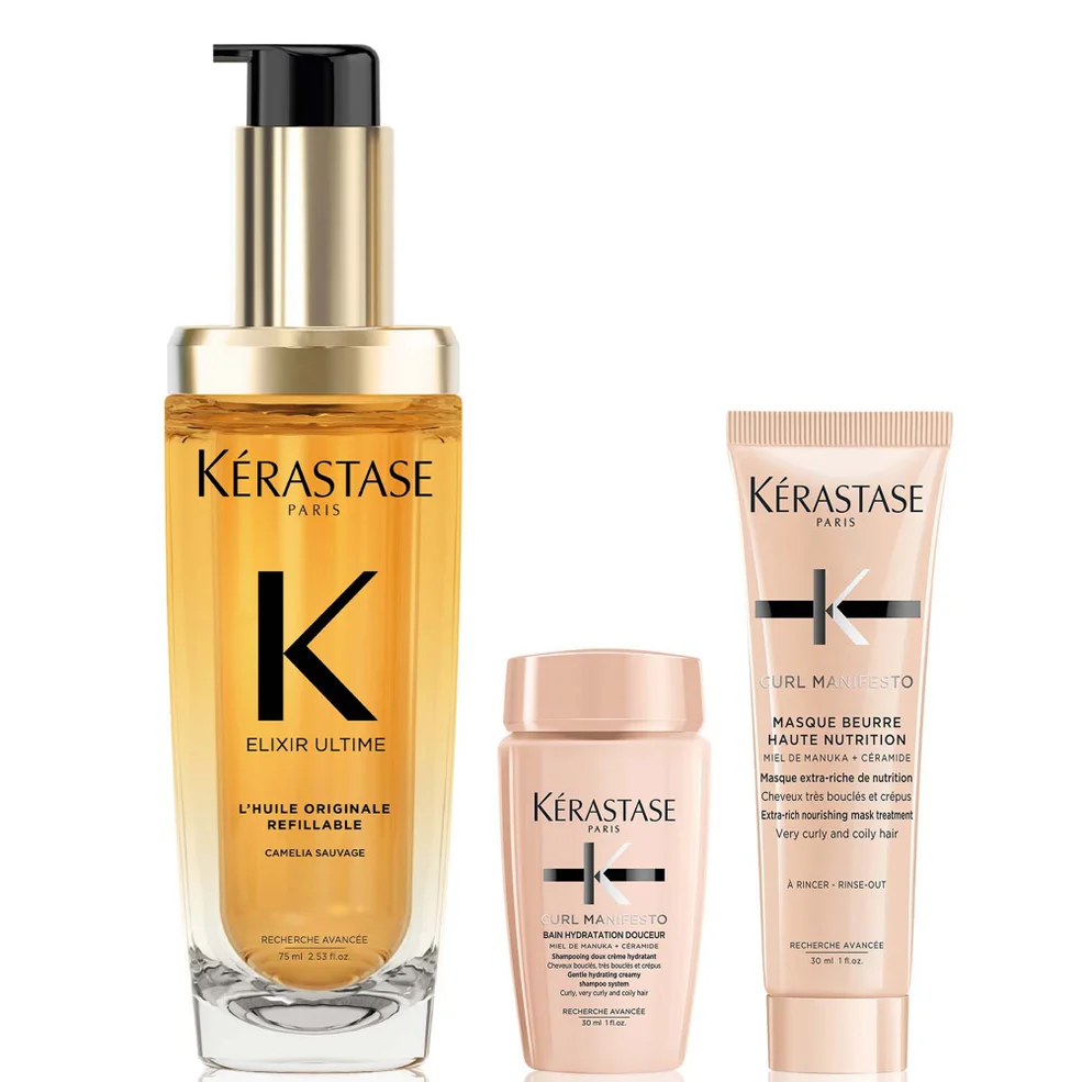 Kérastase Elixir Ultime L'Huile Originale Hair Oil 75ml with Mini Deluxe Curl Manifesto Shampoo 30ml and Mask 30ml Duo Image 1
