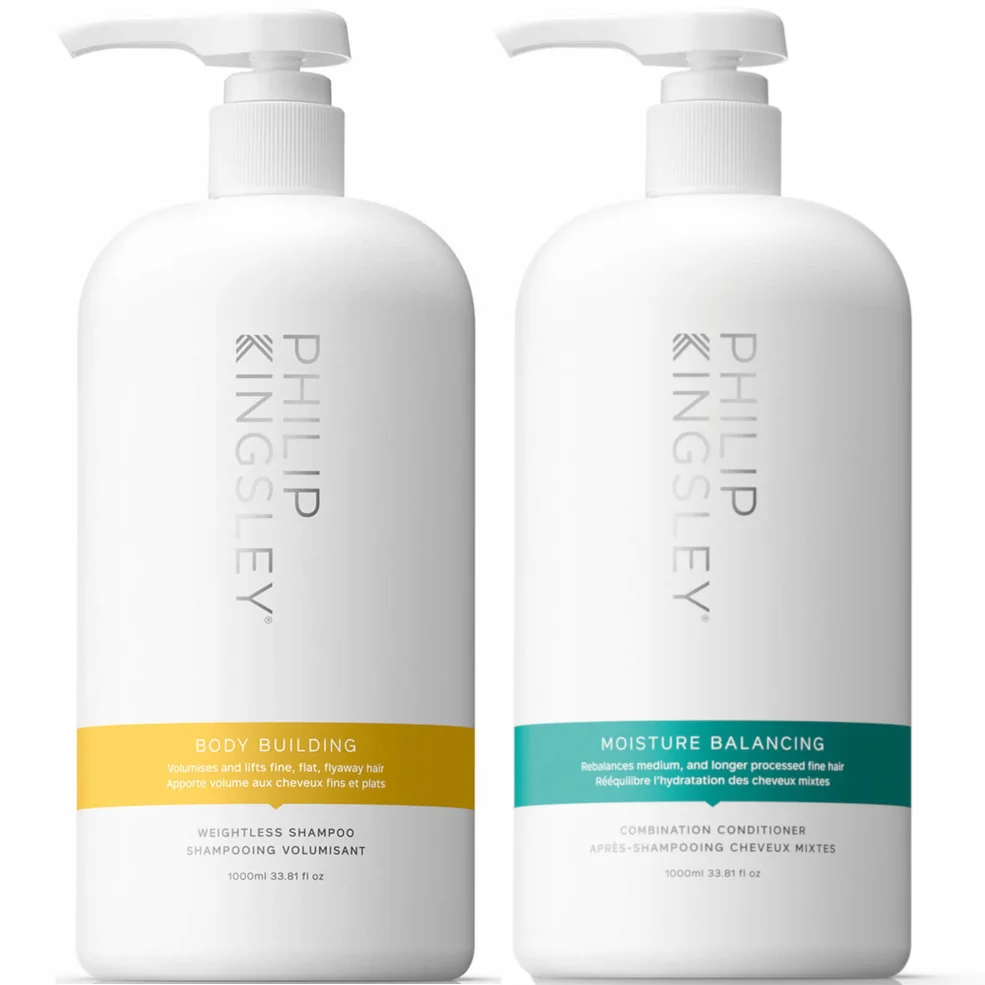 Philip Kingsley Body Building Shampoo 1000ml and Moisture Balancing Conditioner 1000ml Duo Image 1