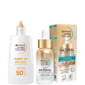 Garnier Glow and Protect Duo: Natural Bronzer Self-Tan Drops and Ambre Solaire Vitamin C Facial SPF50+ Fluid - undefined undefined