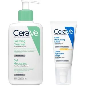 CeraVe Morning Cleanse and Protect Duo for Oily Skin, Cleanser with Niacinamide and Moisturiser with SPF 50 and Hyaluronic Acid - undefined undefined
