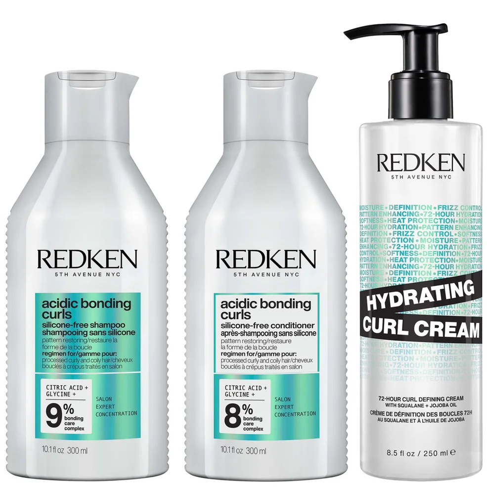 Redken Acidic Bonding Curls Shampoo Conditioner and Hydrating Curl Cream for Restoring Damaged Curls and Coils Image 1