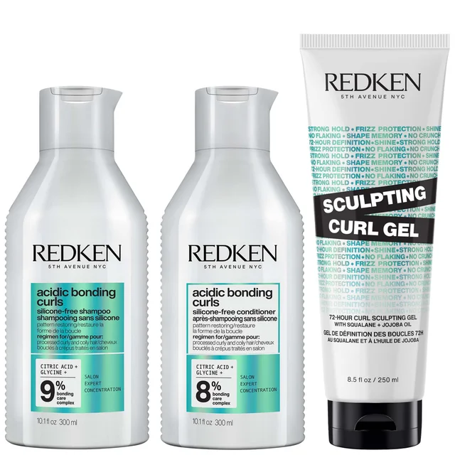 Redken Acidic Bonding Curls Shampoo Conditioner and Sculpting Curl Gel Bonding Care Bundle for Curls and Coils