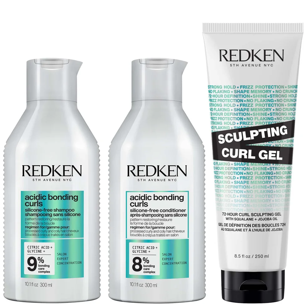 Redken Acidic Bonding Curls Shampoo Conditioner and Sculpting Curl Gel Bonding Care Bundle for Curls and Coils Image 1