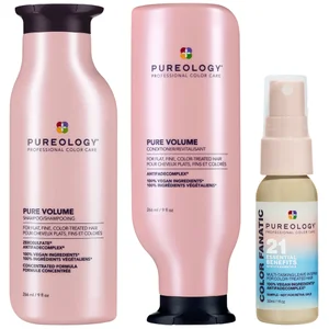 Pureology Pure Volume Shampoo and Conditioner with Color Fanatic Spray Bundle for Flat Fine Colour Treated Hair - undefined undefined