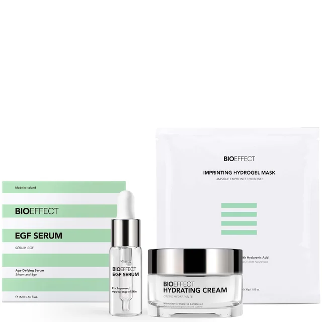 BIOEFFECT Icons Set including EGF Serum, Hydrating Cream 50ml and Imprinting Hydrogel Mask 25g