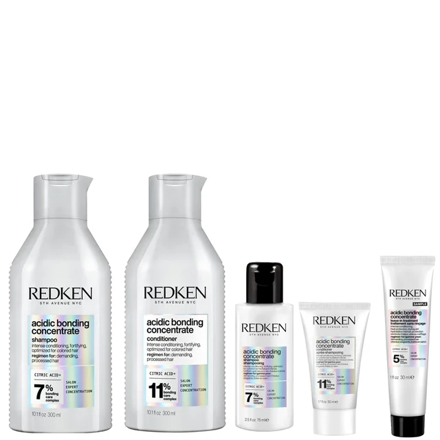 Redken Acidic Bonding Concentrate Shampoo and Conditioner 500ml with Shampoo 75ml, Conditioner 50ml and Leave-In Treatment 30ml