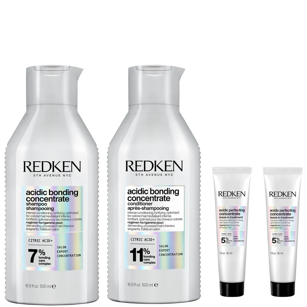 Redken Acidic Bonding Concentrate Shampoo and Conditioner 500ml with Leave-In Treatment 2 x 30ml, Bond Repair for Damaged Hair Image 1