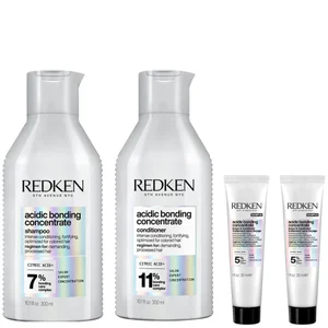 Redken Acidic Bonding Concentrate Shampoo and Conditioner 300ml with Leave-In Treatment 2 x 30ml, Bond Repair for Damaged Hair - undefined undefined