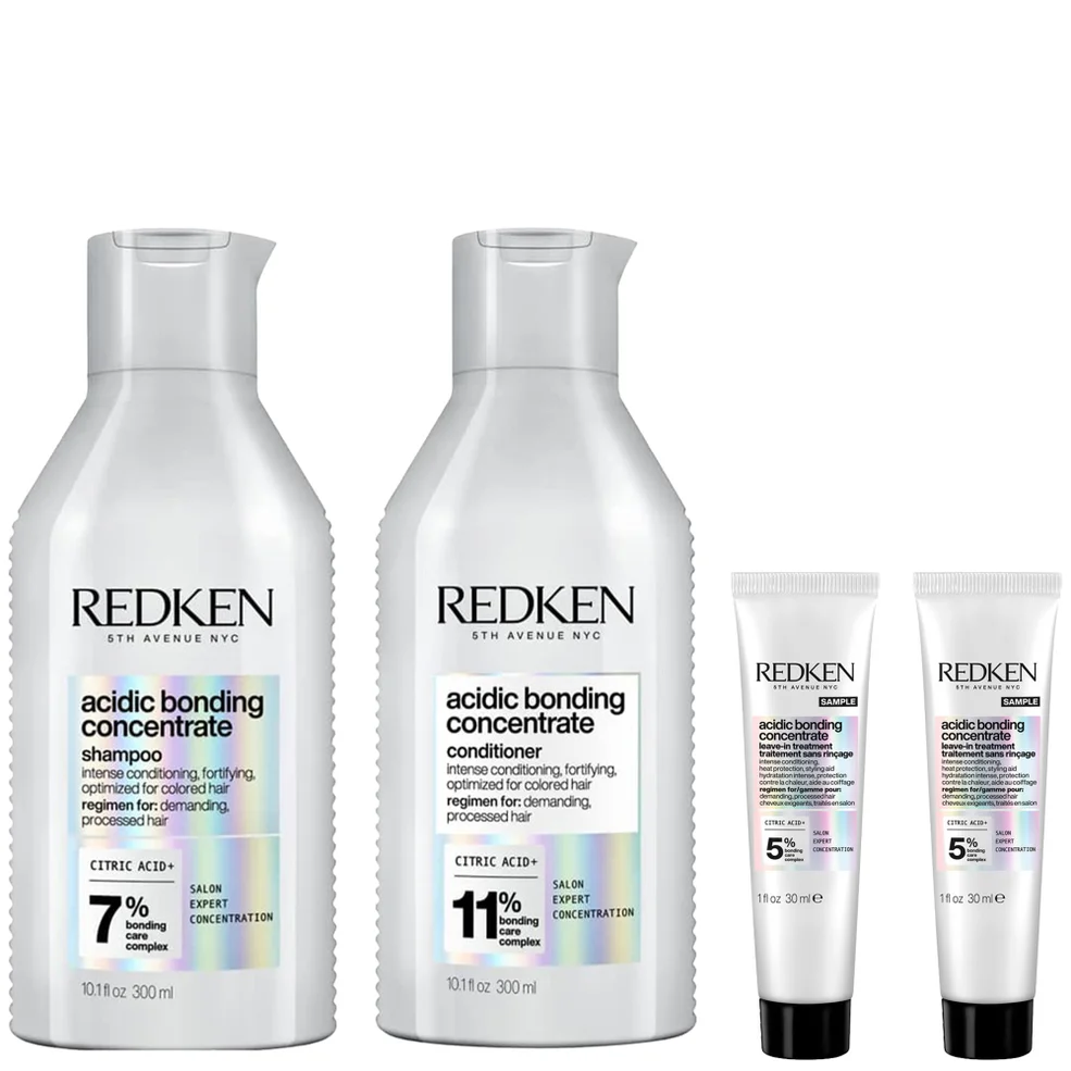Redken Acidic Bonding Concentrate Shampoo and Conditioner 300ml with Leave-In Treatment 2 x 30ml, Bond Repair for Damaged Hair Image 1