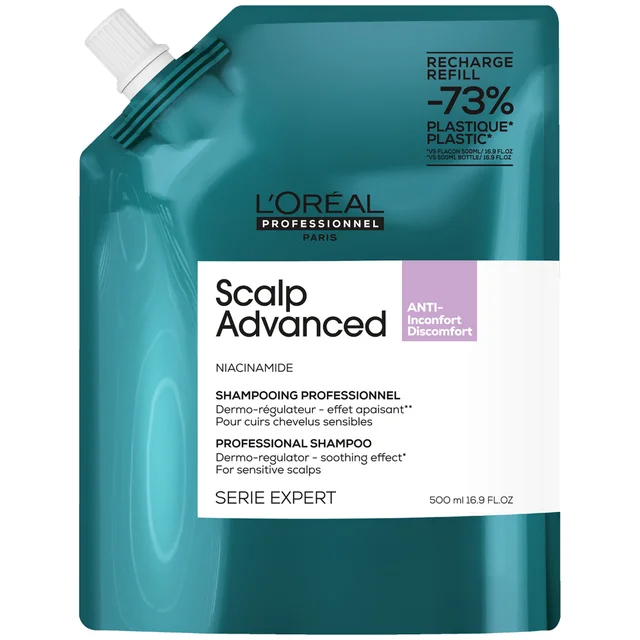 L'Oréal Professionnel Scalp Advanced Anti-Discomfort Shampoo Refill Pack 500ml for Itchy, Dry Scalp