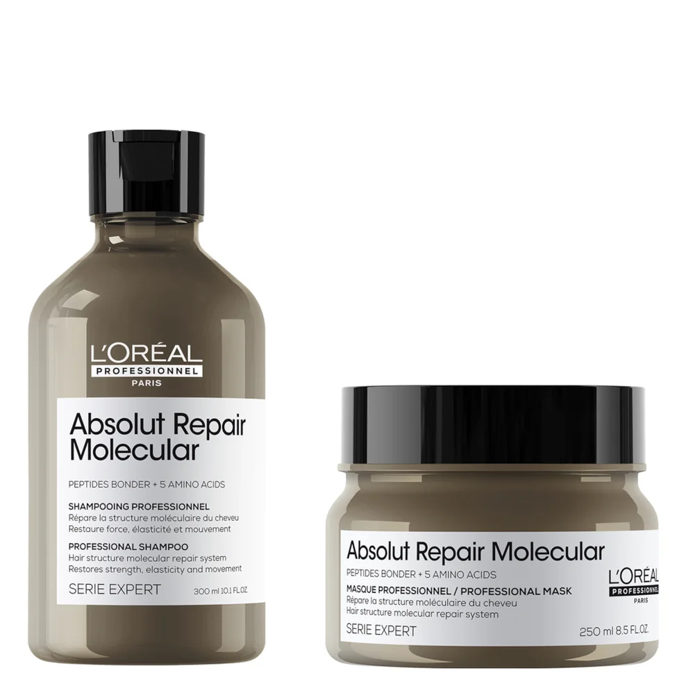 L'Oréal Professionnel Absolut Repair Molecular Shampoo 300ml and Rinse-Off Mask 250ml Set for Damaged Hair Image 1