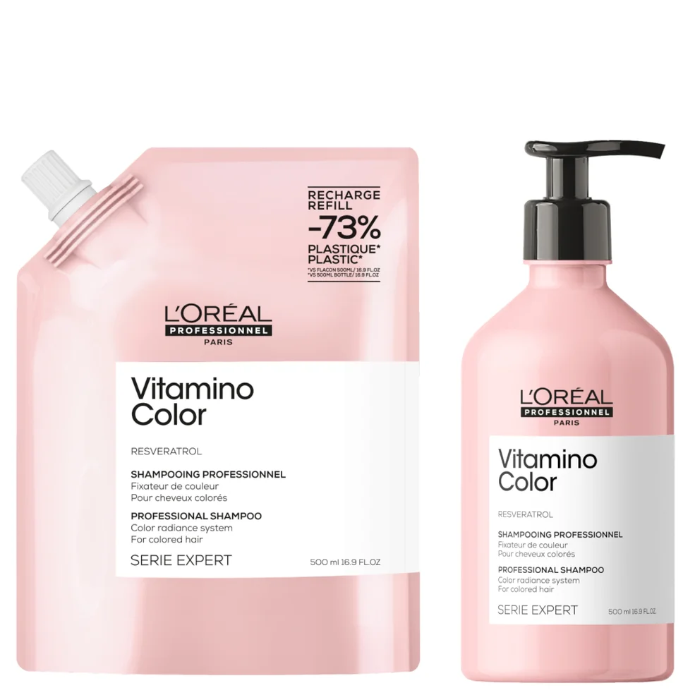 L’Oréal Professionnel Vitamino Color Shampoo 500ml and Refill Pack 500ml for coloured hair Image 1