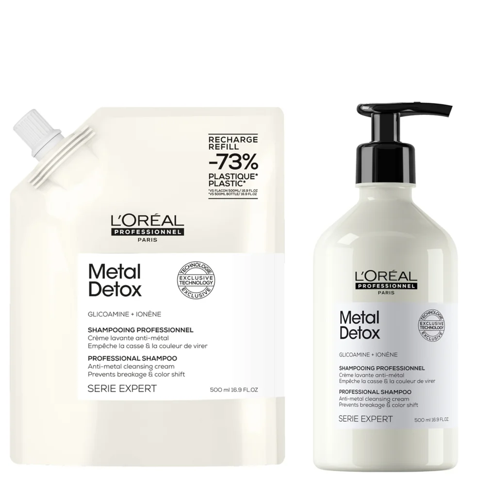 L’Oréal Professionnel Metal Detox Shampoo 500ml and Refill Pack 500ml for breakage & colour protection Image 1