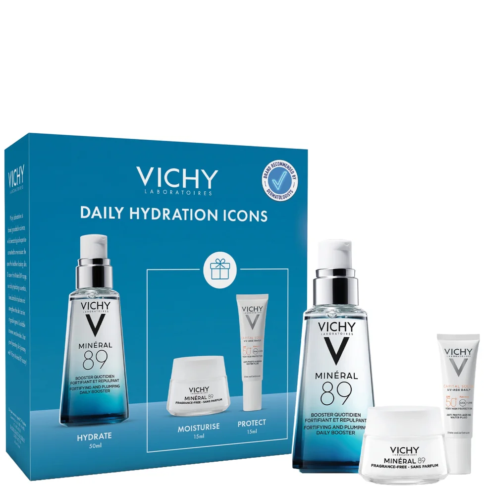 Vichy Mineral 89 Hyaluronic Acid Daily Hydration Kit: Serum, Moisturiser, and SPF50 Image 1