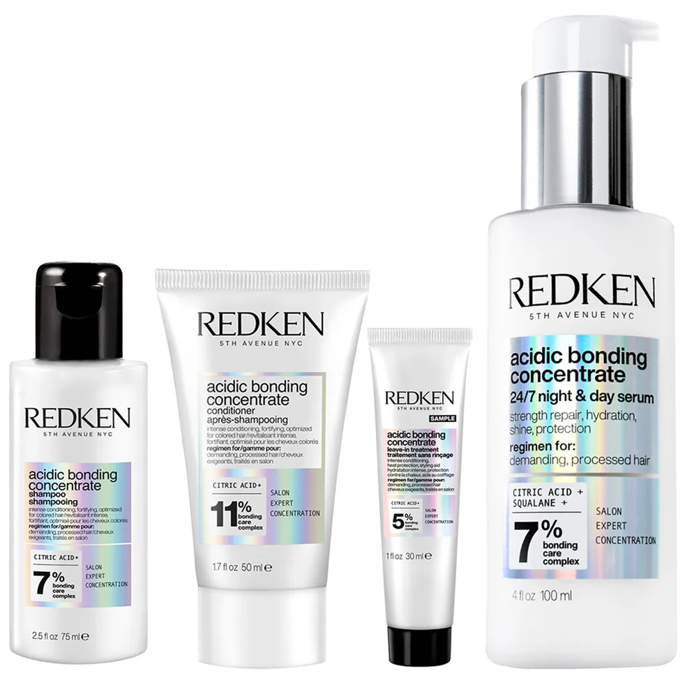Redken Acidic Bonding Concentrate Shampoo 75ml, Conditioner 50ml, Leave-in Treatment 30ml and 24/7 Night and Day Serum 100ml Image 1