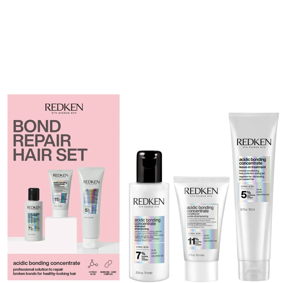 Redken Acidic Bonding Concentrate Discovery Set, Leave-In Treatment 150ml, Shampoo 75ml, Conditioner 50ml Image 1