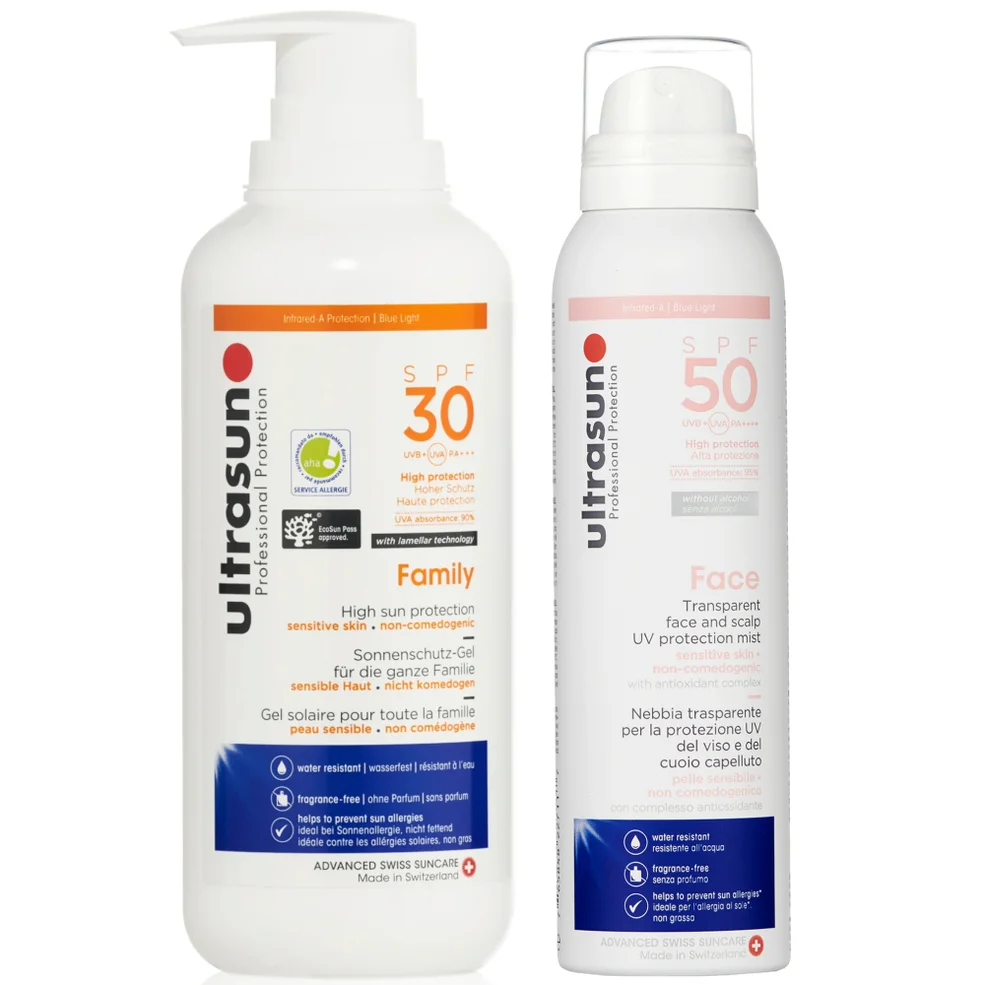 Ultrasun Family SPF 30 400ml and Ultrasun UV Face & Scalp Mist SPF50 150ml Bundle Image 1