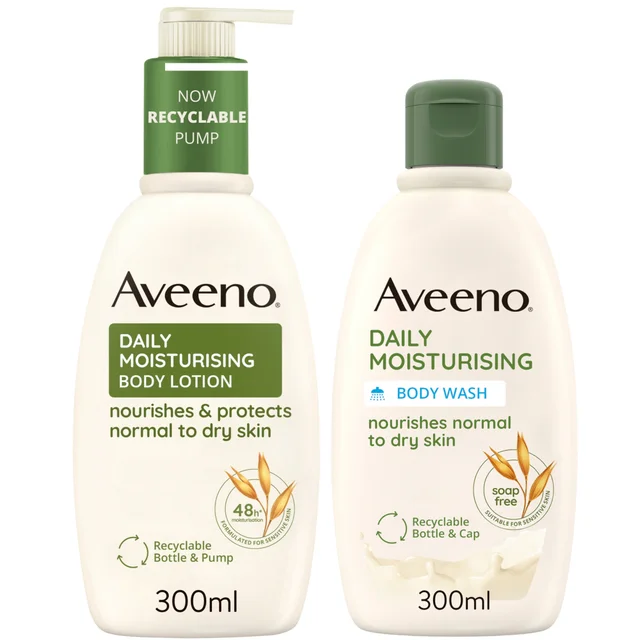 Aveeno Daily Moisturising Wash & Lotion Duo to Protect Dry Skin 600ml Mega Bundle