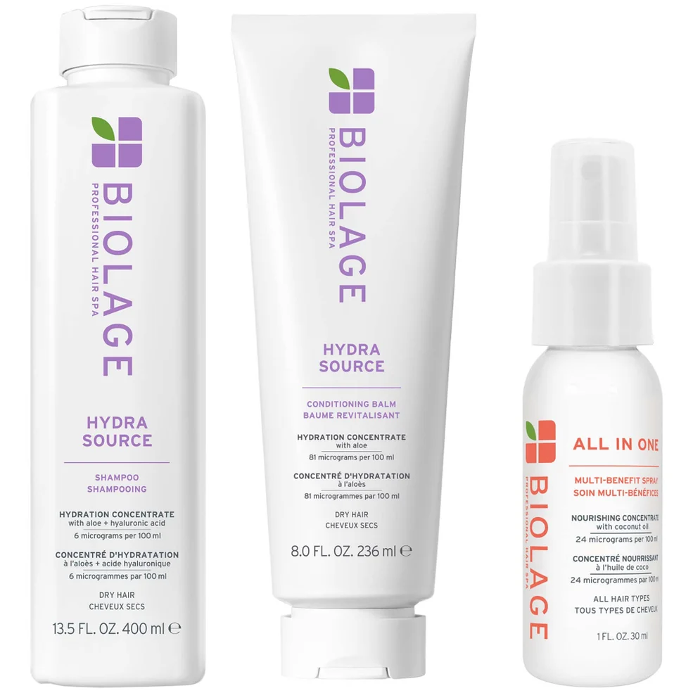Biolage Hydra Source Shampoo 400ml and Conditioner 236ml and Mini All-In-One Spray 45ml Image 1