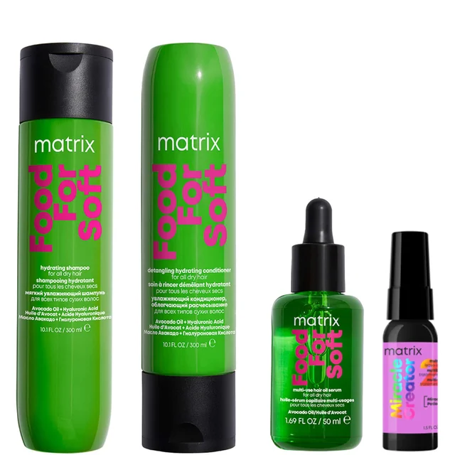 Matrix Food for Soft Hydrating Shampoo 300ml, Conditioner 300ml, Multi-Use Hair Oil Serum 50ml and Mini Miracle Creator 20 45ml