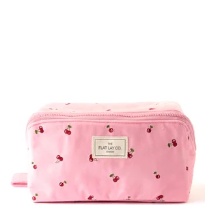 The Flat Lay Co. Flat Lay Makeup Box Bag - Ditsy Cherries Pink Embroidered Velvet - undefined undefined