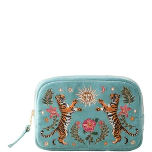 Elizabeth Scarlett Celestial Tigers Velvet Makeup Bag - Dusky Teal - undefined undefined