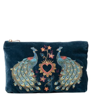 Elizabeth Scarlett Peacock Floral Ink Blue Velvet Everyday Pouch - undefined undefined