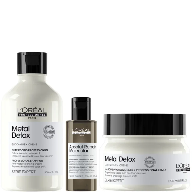 L'Oréal Professionnel Metal Detox Shampoo & Hair Mask, protect from hard water, with FREE Mini Serum, 300ml, 250ml & 75ml