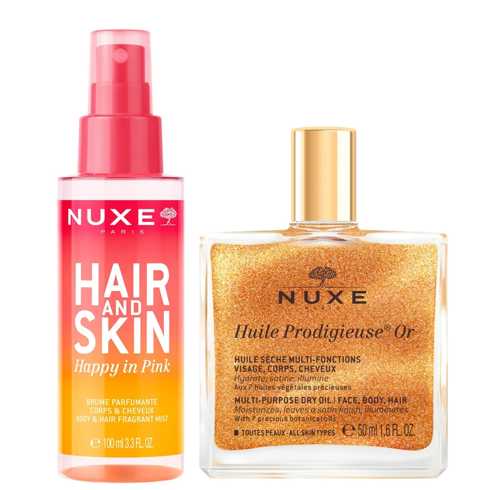 NUXE Huile Prodigieuse Shimmering Multi-Purpose Dry Oil 50ml & 'Happy In Pink' Hair & Body Fragrance Mist 100ml Bundle Image 1
