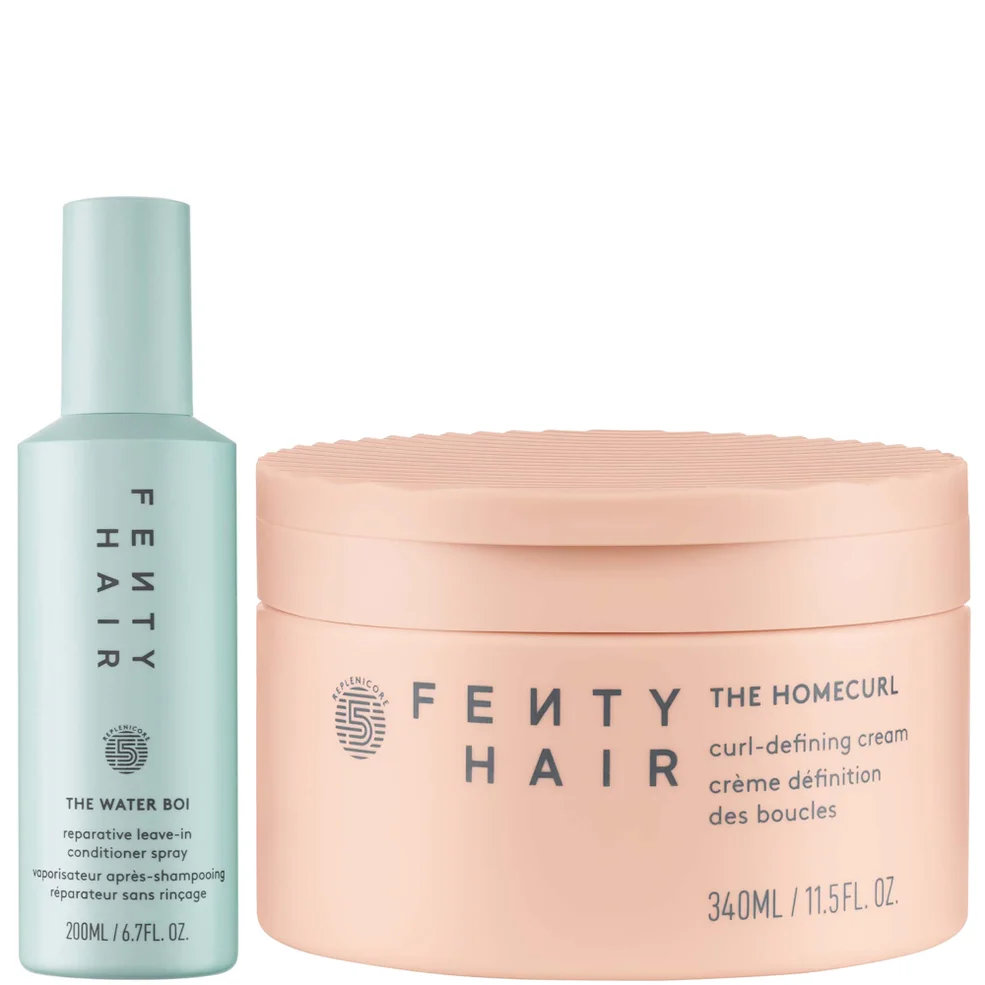 Fenty Hair Hero Duo, The Homecurl Curl Defining Cream 340ml and The Water Boi Leave in Conditioner 200ml Image 1